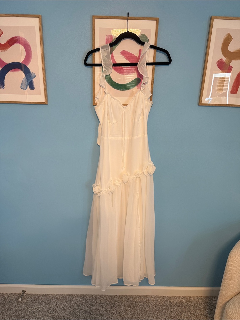 Lulu's Cream Chiffon Rosette Maxi Wedding Dress